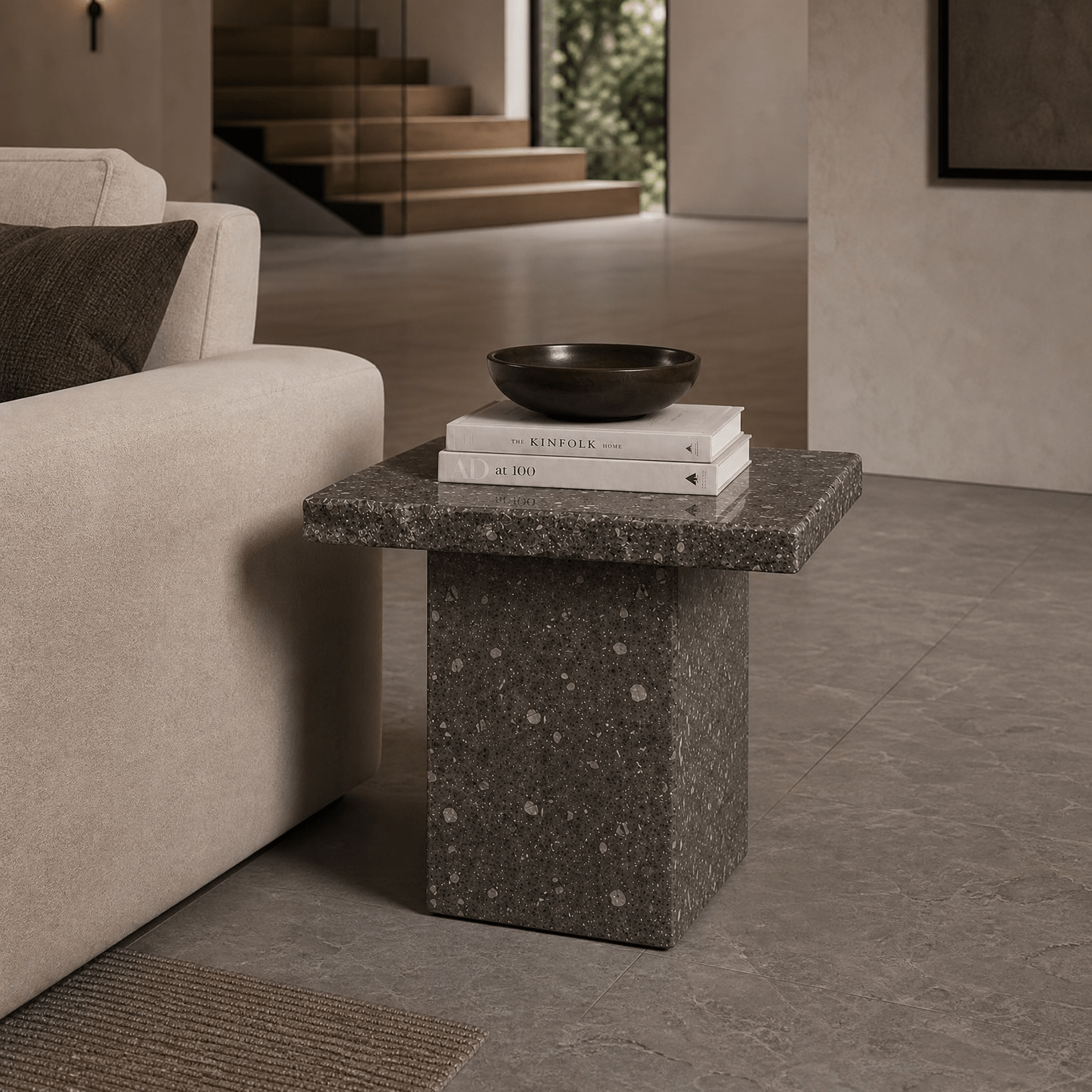 Carnico Marble Dark Grey Side Table - Art and craft furniture