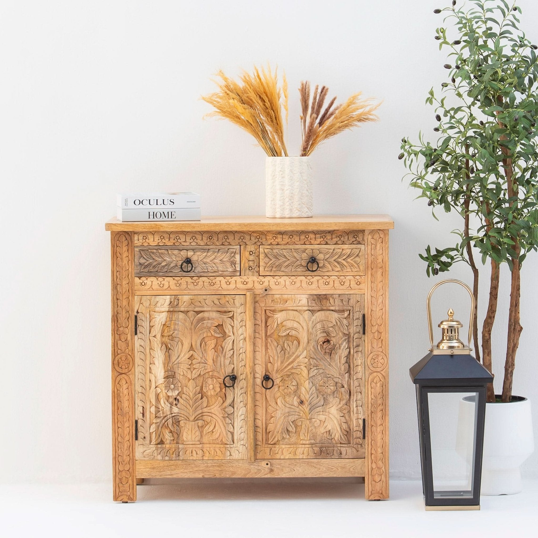 CARVA CARVING TWO DOOR TWO DRAWER SIDEBOARD - Art and craft furniture