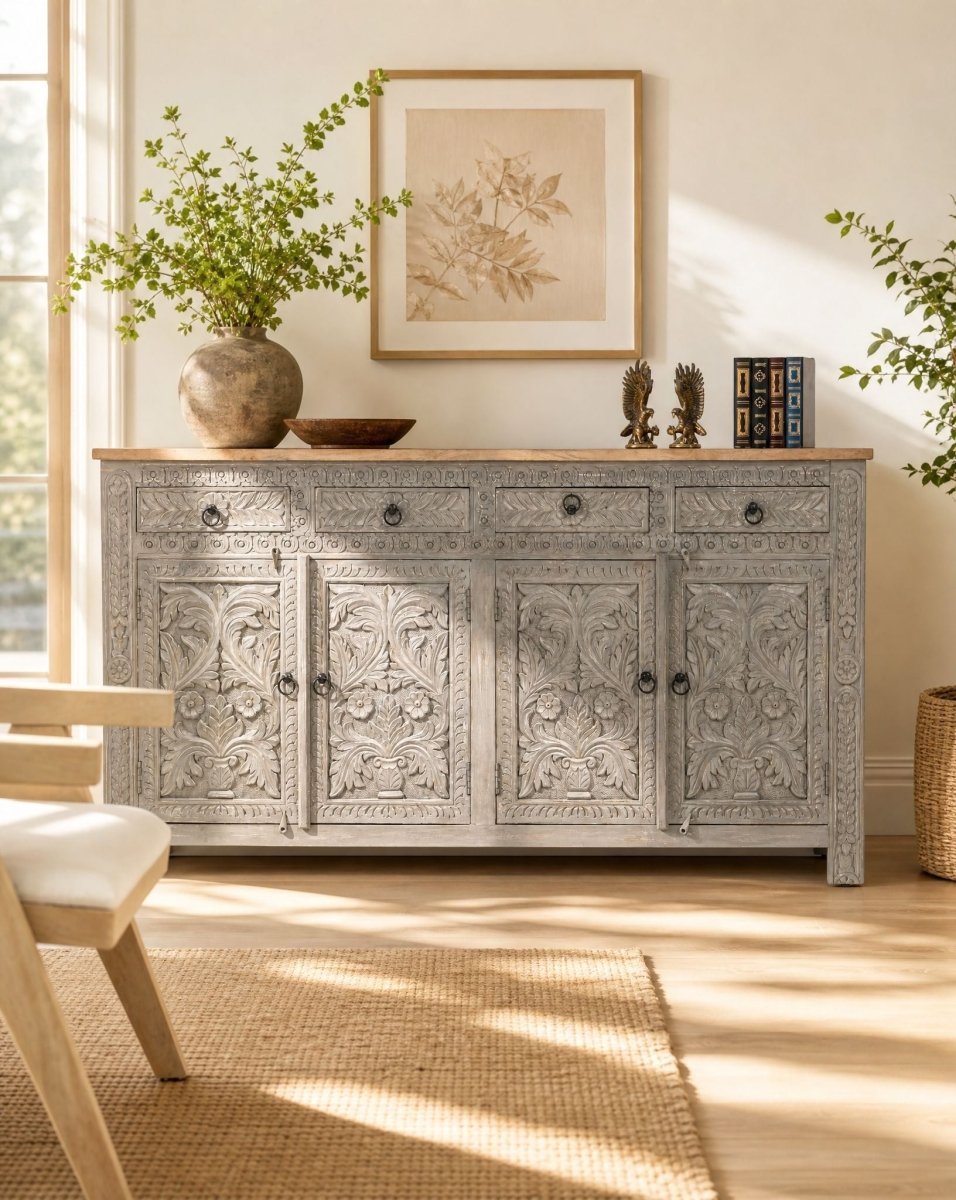 Carva Four Drawer Carved Sideboard - Art and craft furniture