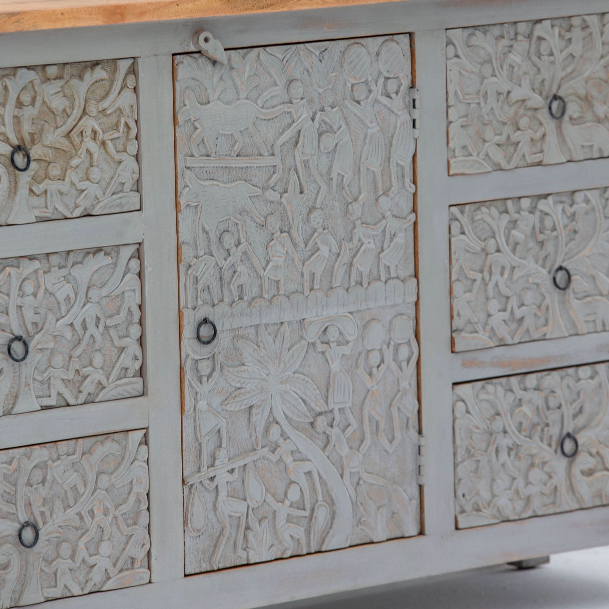 CARVING SIX DRAWER ONE DOOR SIDEBOARD - Art and craft furniture