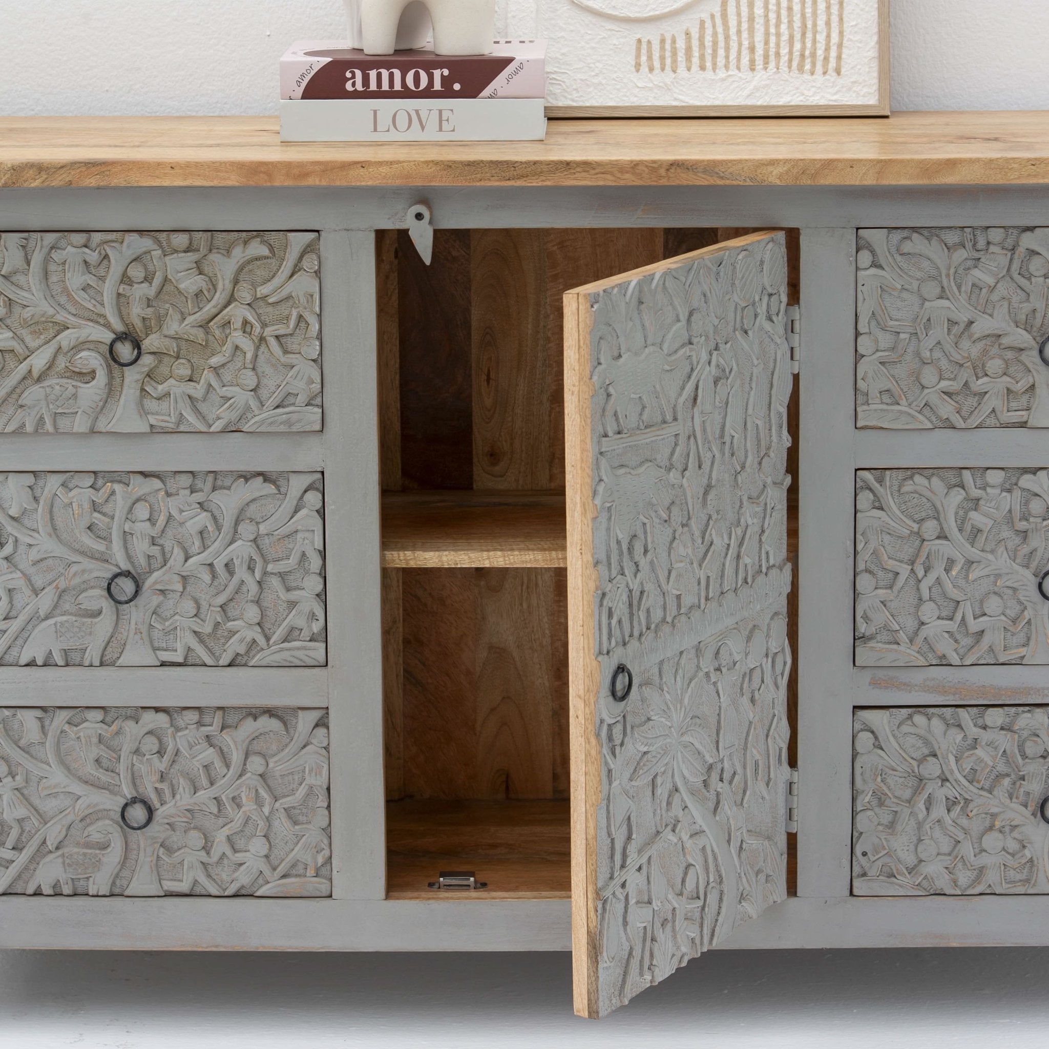 CARVING SIX DRAWER ONE DOOR SIDEBOARD - Art and craft furniture
