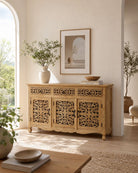 Carving Wooden Three Door Sideboard - Art and craft furniture