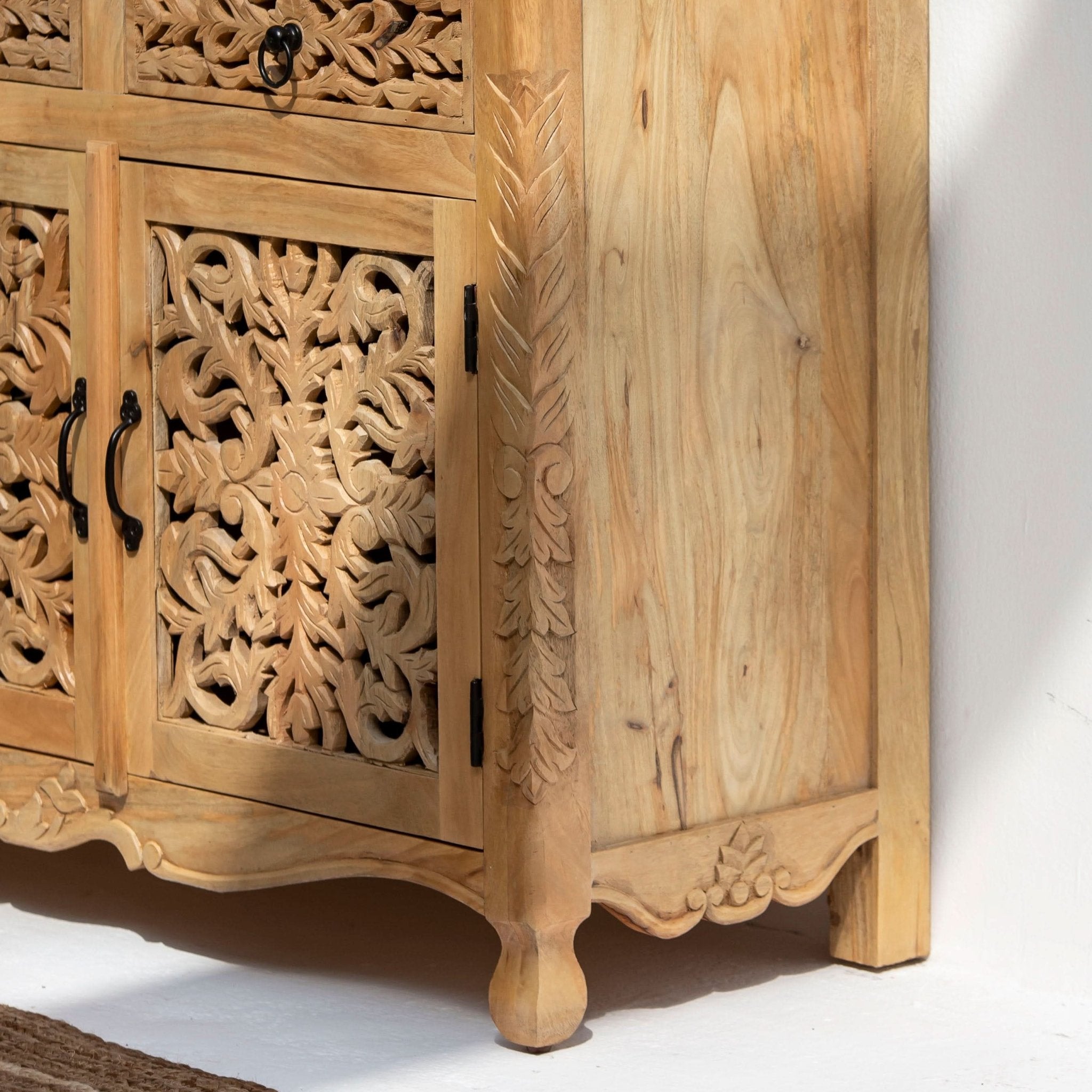 CARVING WOODEN THREE DRAWER THREE DOOR SIDEBOARD - Art and craft furniture