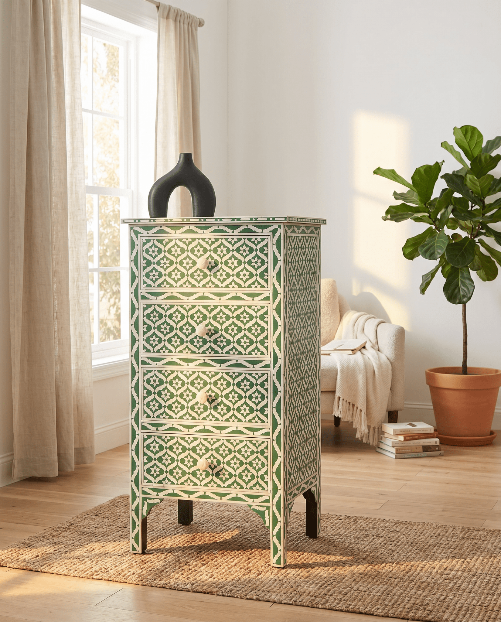 CELESTE GREEN INLAY FOUR DRAWER DRAWCHEST - Art and craft furniture