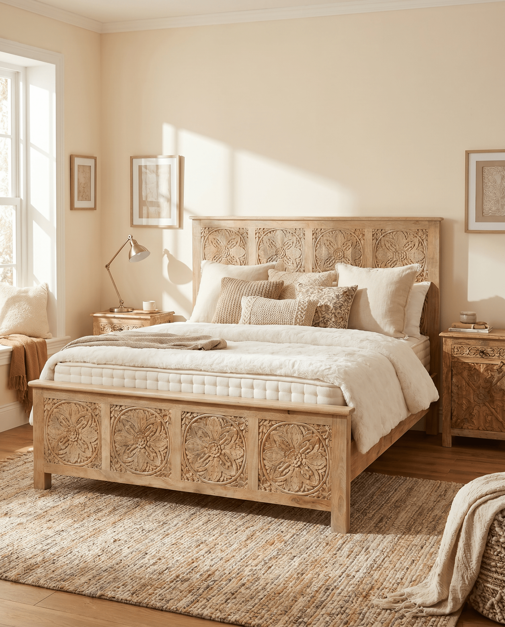 CHAKRA CARVED MANGO WOOD BED - Art and craft furniture