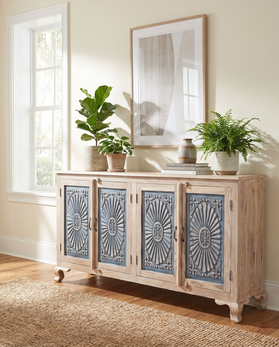 Charlore 4 Door Teak Wood Sideboard - Art and craft furniture