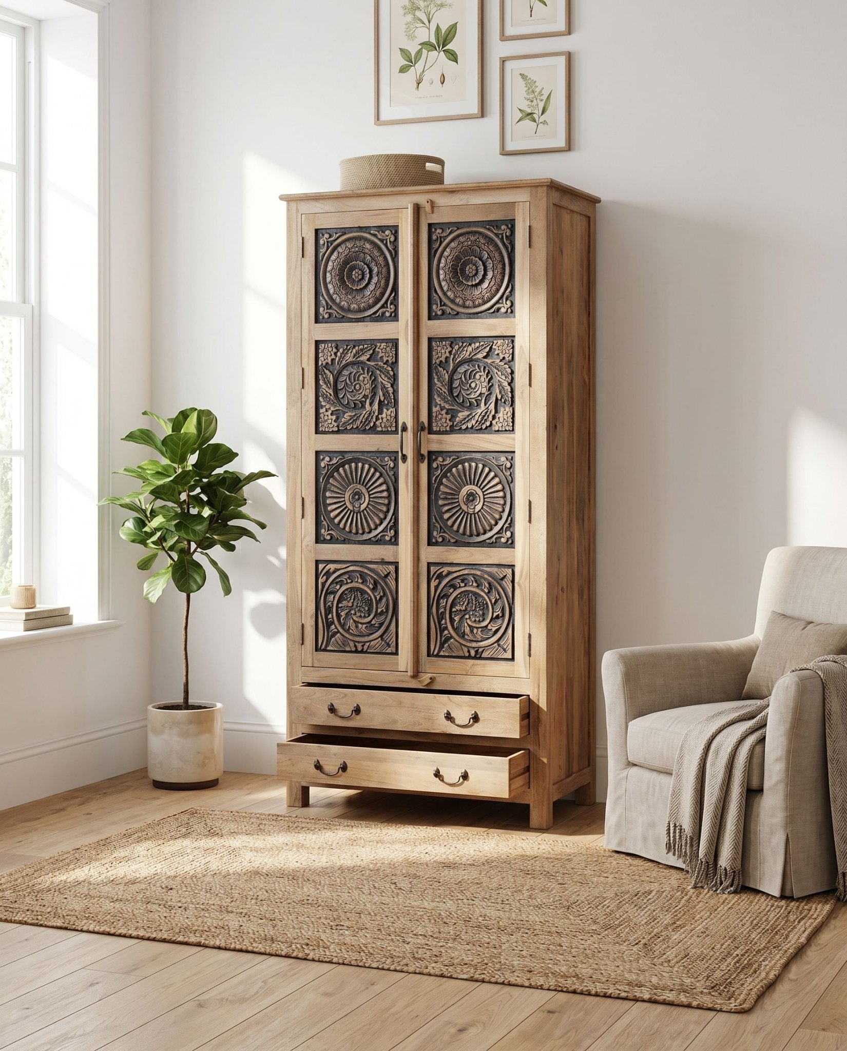 Charlore Teak Wood Cabinet - Art and craft furniture