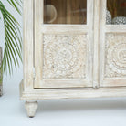 CHARM GLASS DOOR MANGO WOOD CARVED CABINET - Art and craft furniture