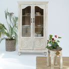 CHARM GLASS DOOR MANGO WOOD CARVED CABINET - Art and craft furniture