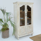 CHARM GLASS DOOR MANGO WOOD CARVED CABINET - Art and craft furniture