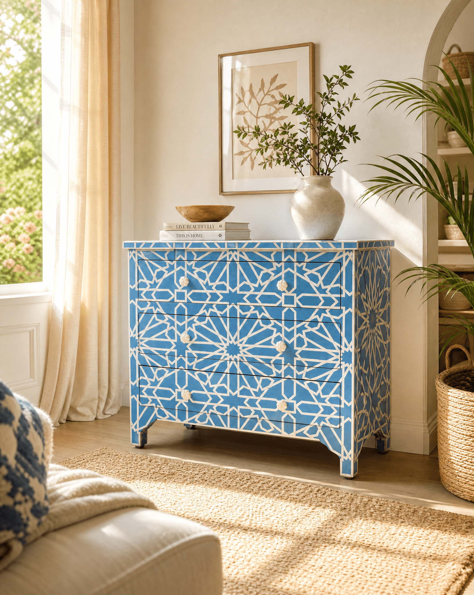 CRAFTLINE BLUE INLAYS THREE DRAWER DRAWCHEST - Art and craft furniture