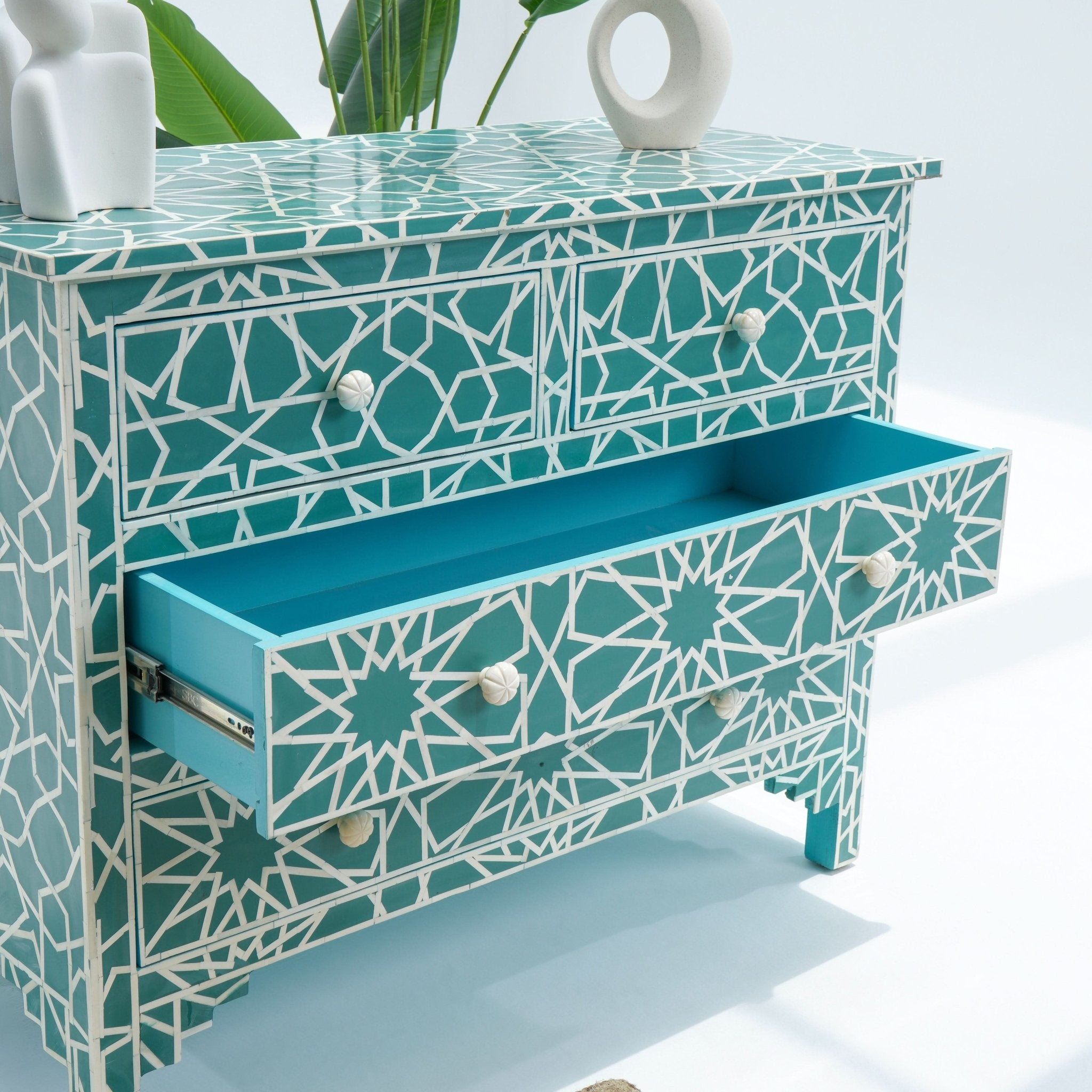 CRAFTLINE GREEN INLAYS FOUR DRAWER DRAWCHEST - Art and craft furniture
