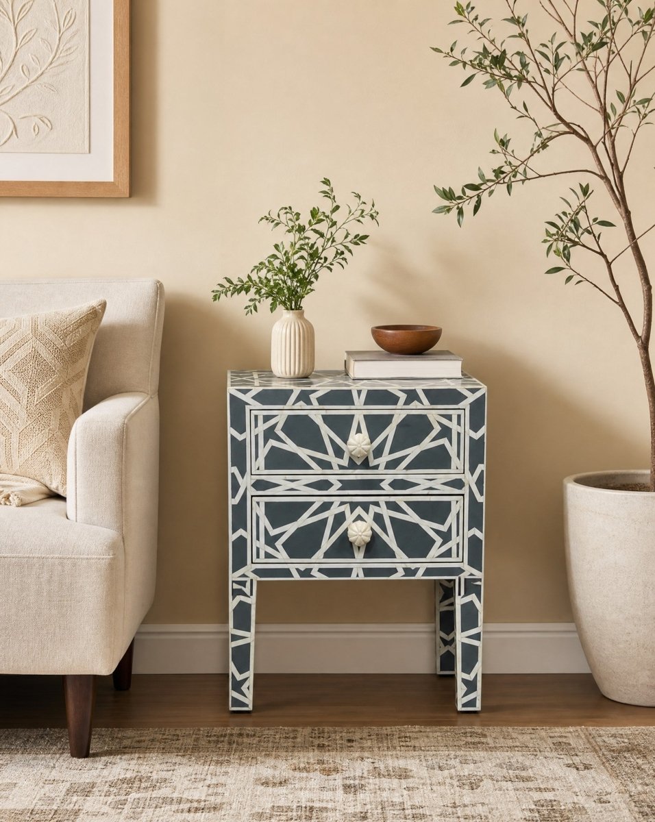 Craftline Grey Inlay Beside Table - Art and craft furniture
