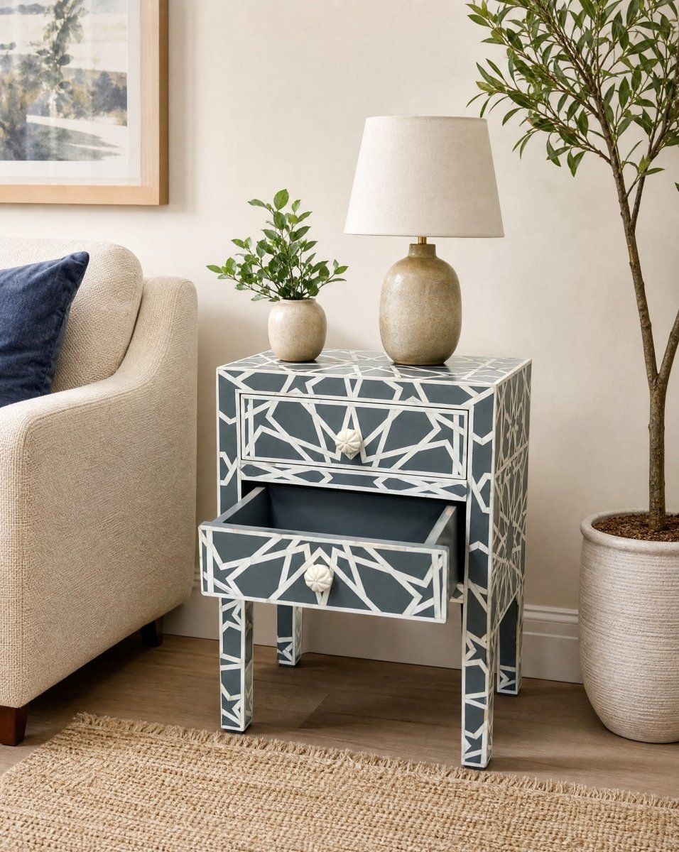 Craftline Grey Inlay Beside Table - Art and craft furniture