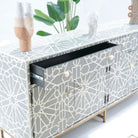 CRAFTLINE-GREY INLAY FOUR DRAWER DOOR SIDEBOARD - Art and craft furniture