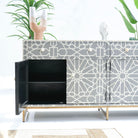 CRAFTLINE-GREY INLAY FOUR DRAWER DOOR SIDEBOARD - Art and craft furniture
