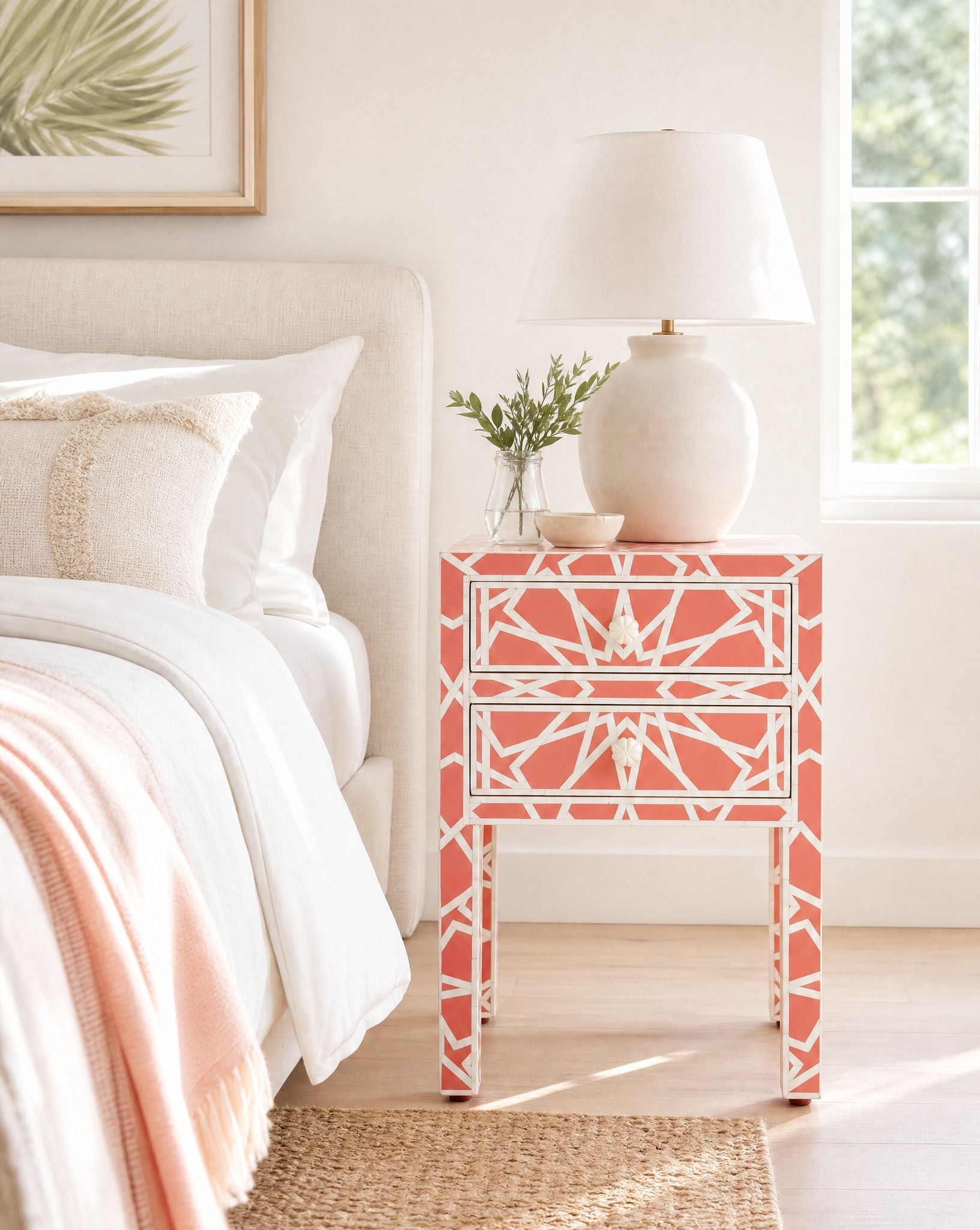 Craftline Red Inlay Beside Table - Art and craft furniture