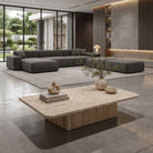 Crema Spider Coffee Table with Beige Travertine Striped Base - Art and craft furniture