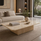 Crema Spider Coffee Table with Beige Travertine Striped Base - Art and craft furniture