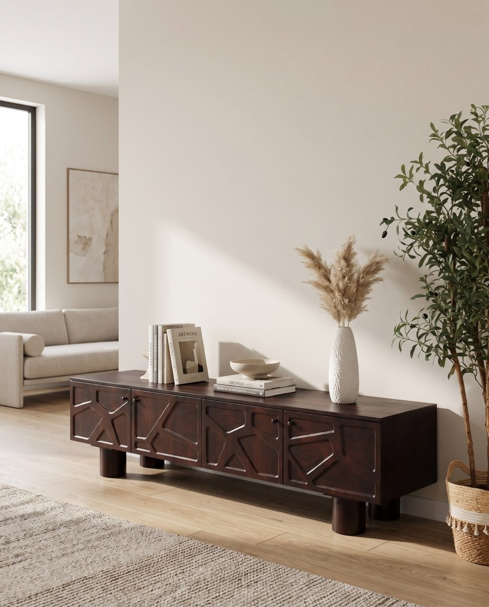 Danish Brown Four Door TV Stand - Art and craft furniture