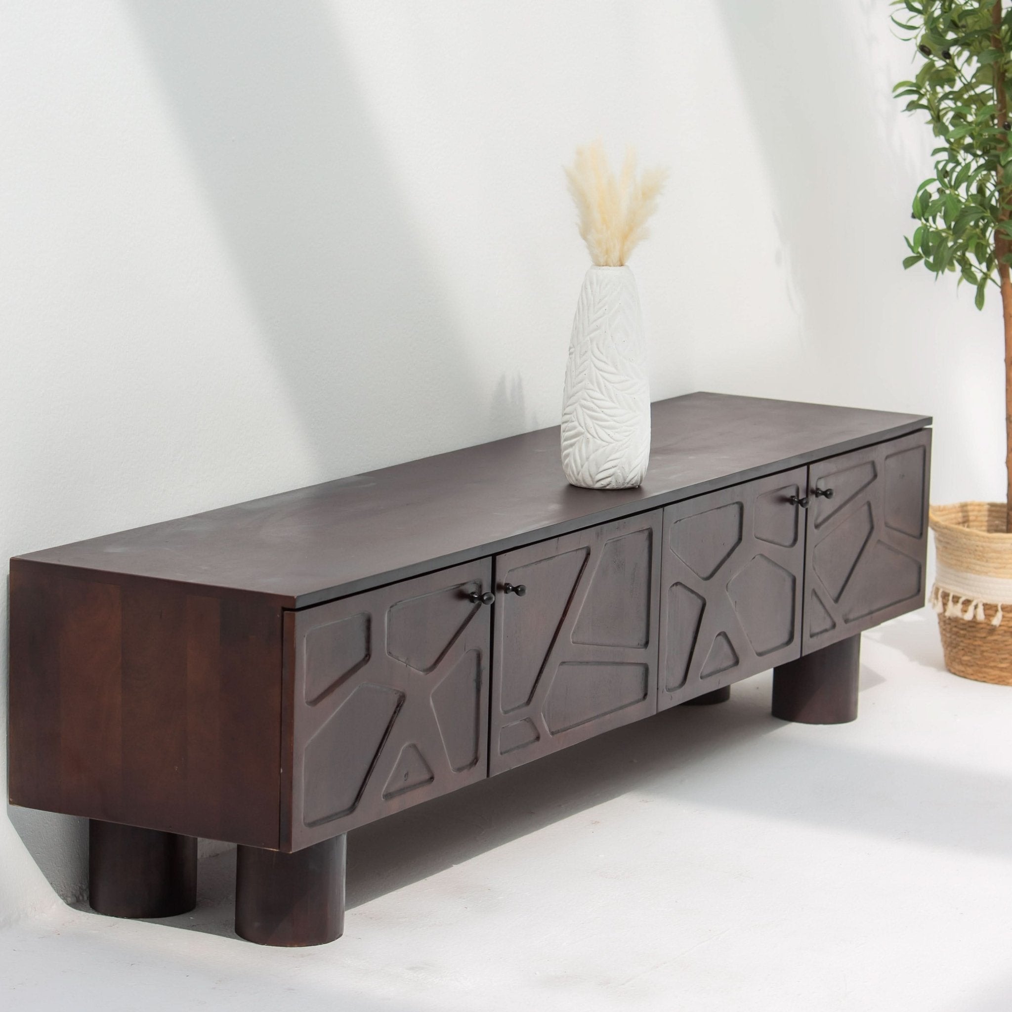 DANISH-BROWN FOUR DOOR TV STAND - Art and craft furniture
