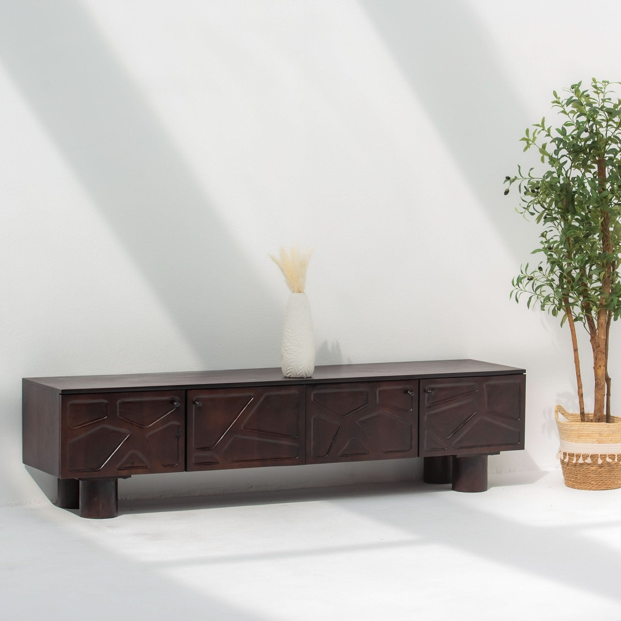 DANISH-BROWN FOUR DOOR TV STAND - Art and craft furniture
