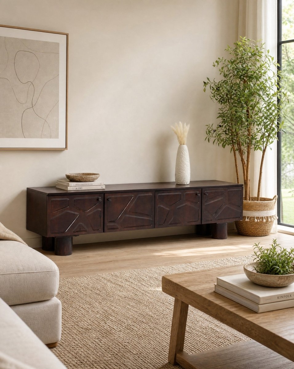 Danish Brown Four Door TV Stand - Art and craft furniture