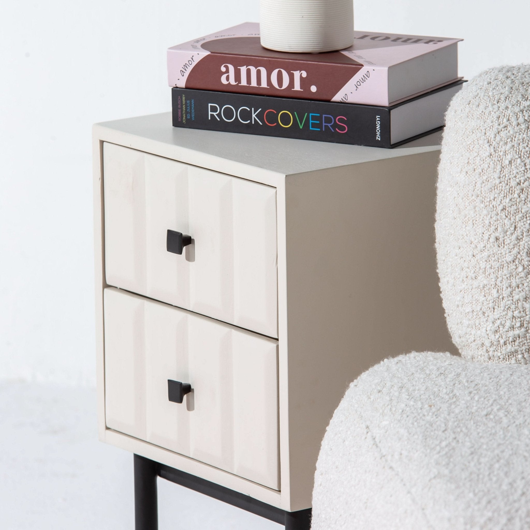 DANISH WHITE TWO DRAWER NIGHTSTAND TABLE - Art and craft furniture