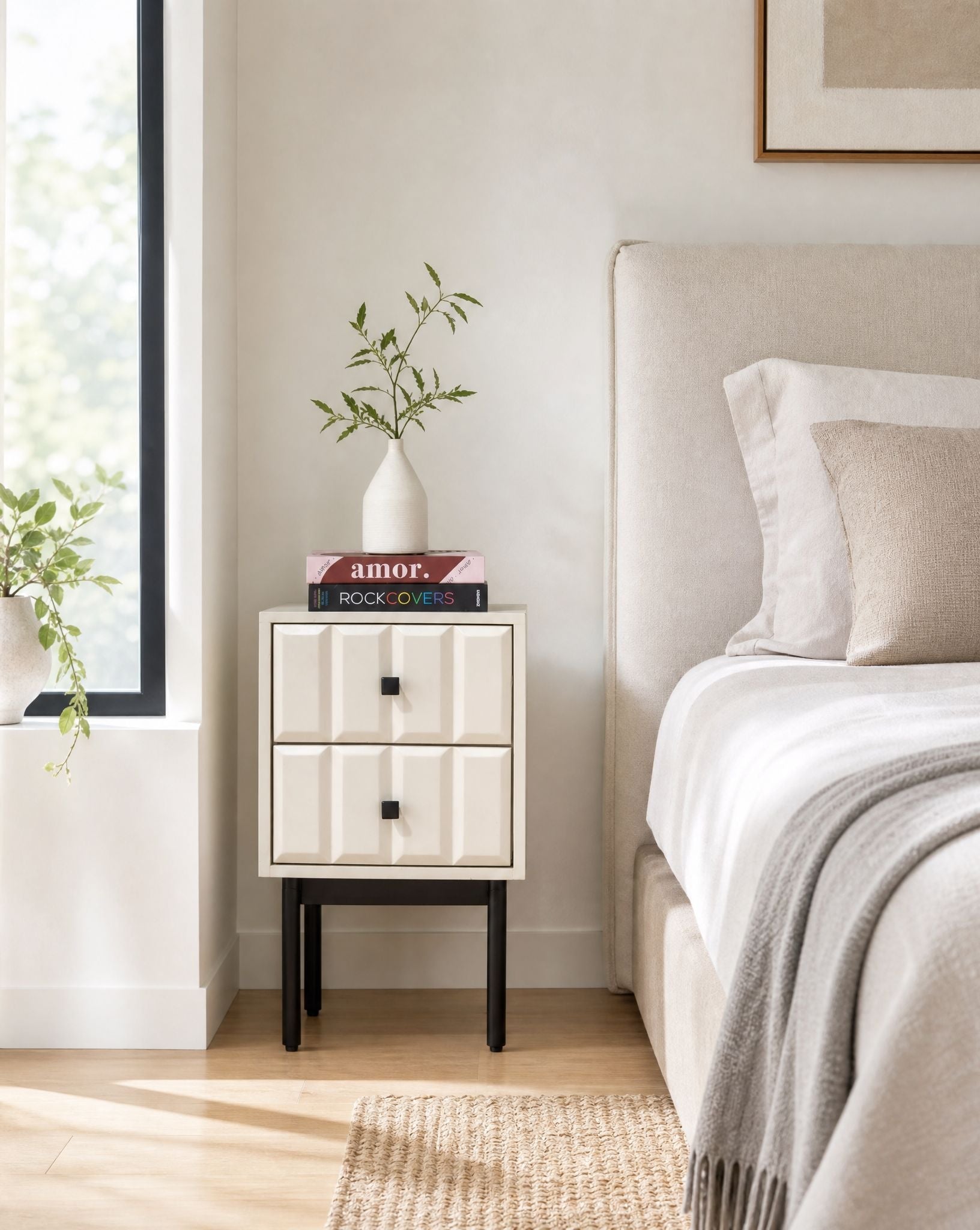 Danish White Two Drawer Nightstand Table - Art and craft furniture