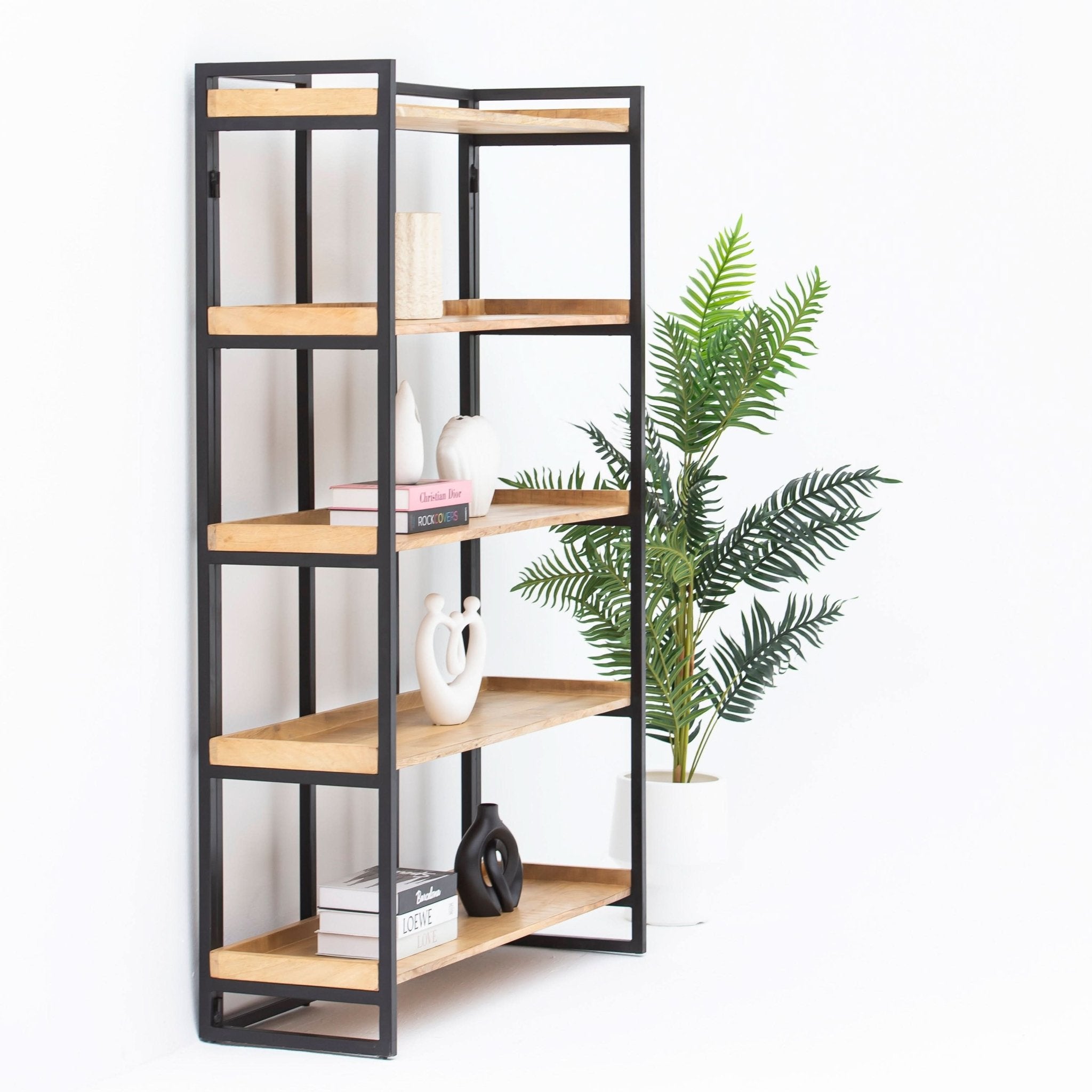 DANISH WOODEN INDUSTRIAL OPEN BOOKSHELF - Art and craft furniture