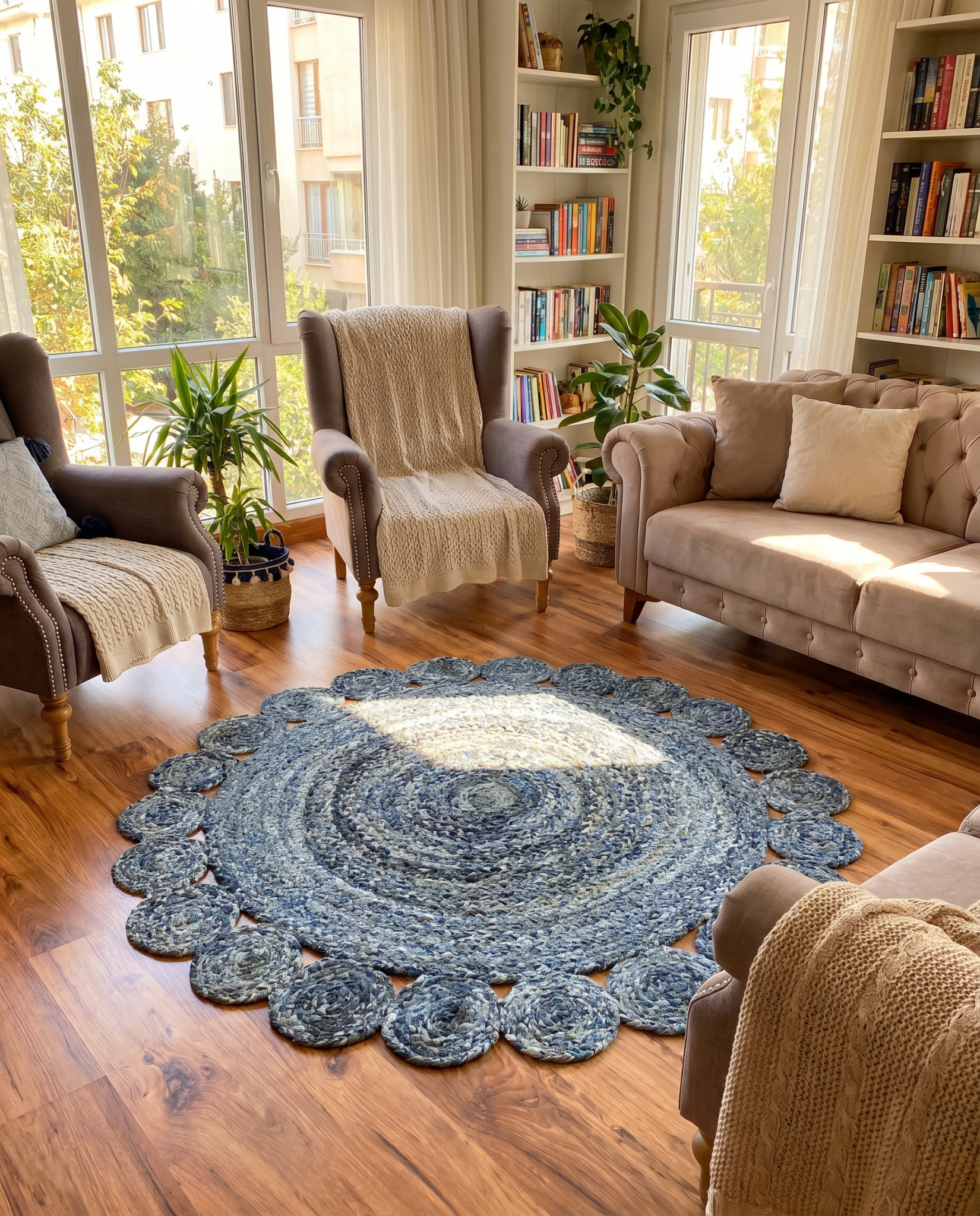 DENIM FLORA ROUND RUG - Art and craft furniture
