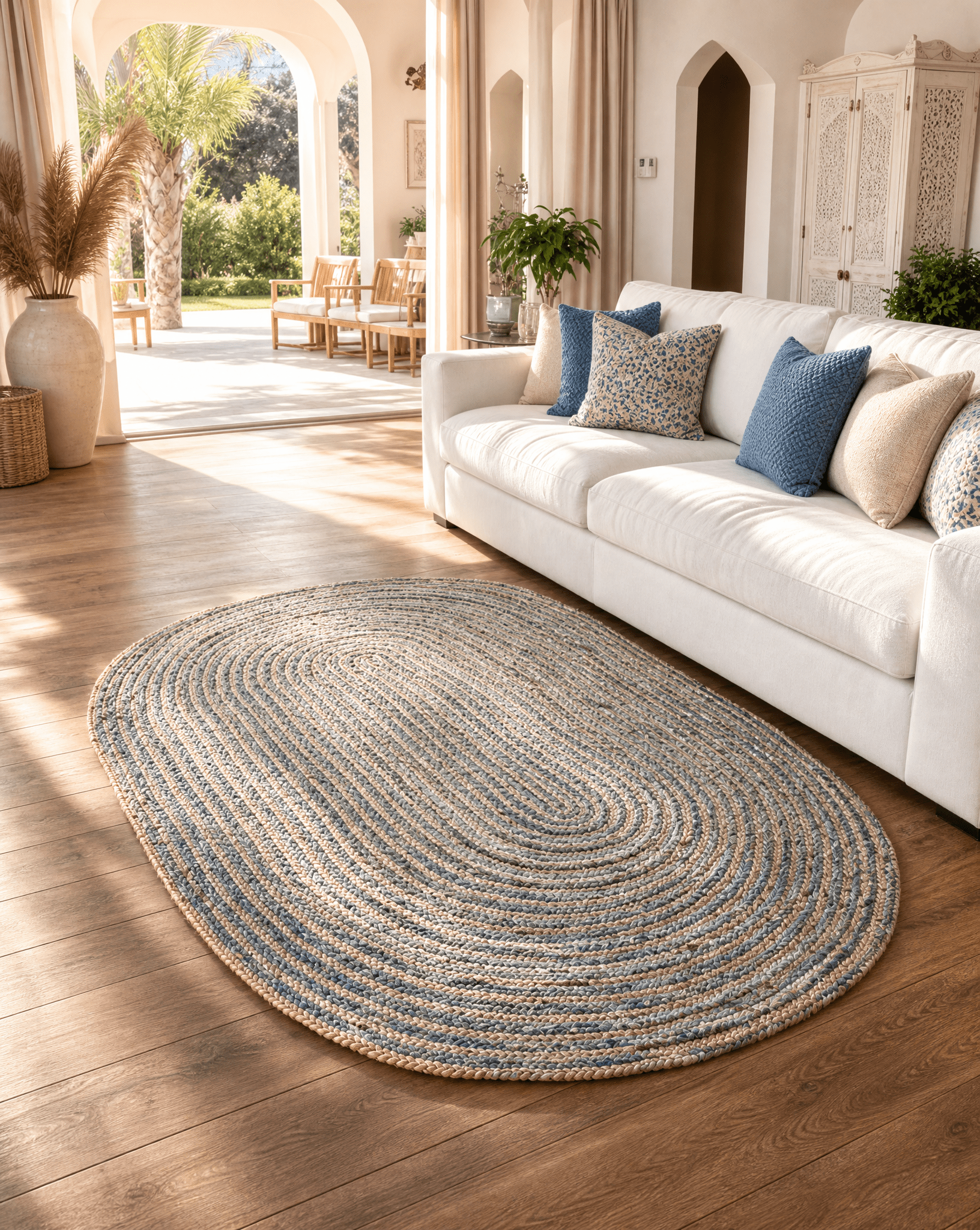 ELARA DENIM AND JUTE HANDMADE RUG - Art and craft furniture