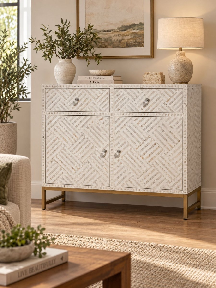 Elise White Mother of Pearl Sideboard - Art and craft furniture