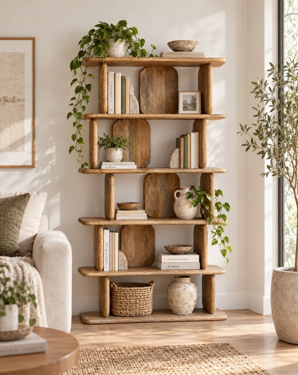 Elora Mango Wood Open Bookshelf - Art and craft furniture