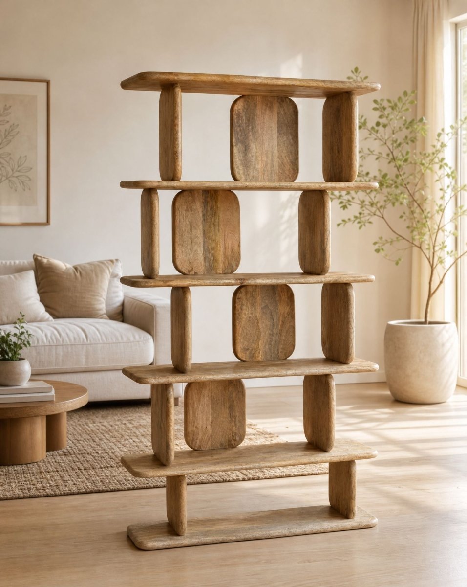 Elora Mango Wood Open Bookshelf - Art and craft furniture