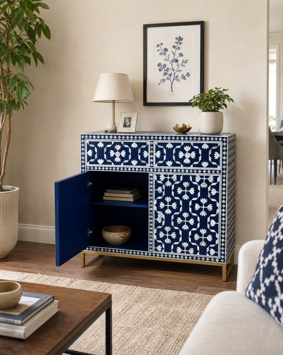 Eloria Blue Mother Of Pearl Side Board - Art and craft furniture