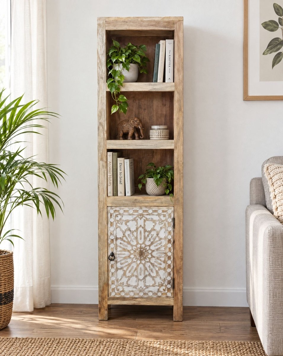 Elvara Wooden CNC Carving Book Shelf - Art and craft furniture