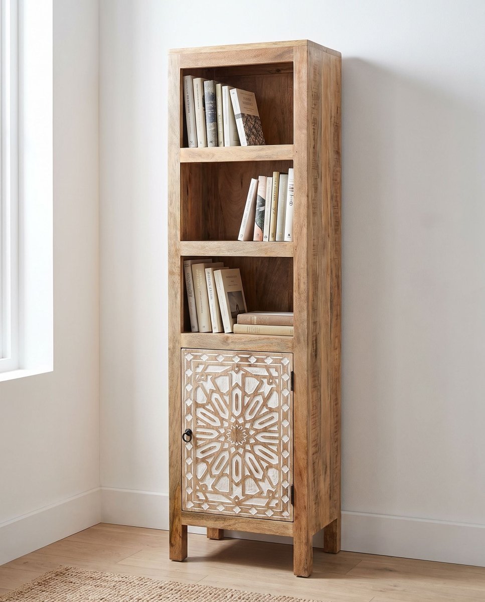 Elvara Wooden CNC Carving Book Shelf - Art and craft furniture