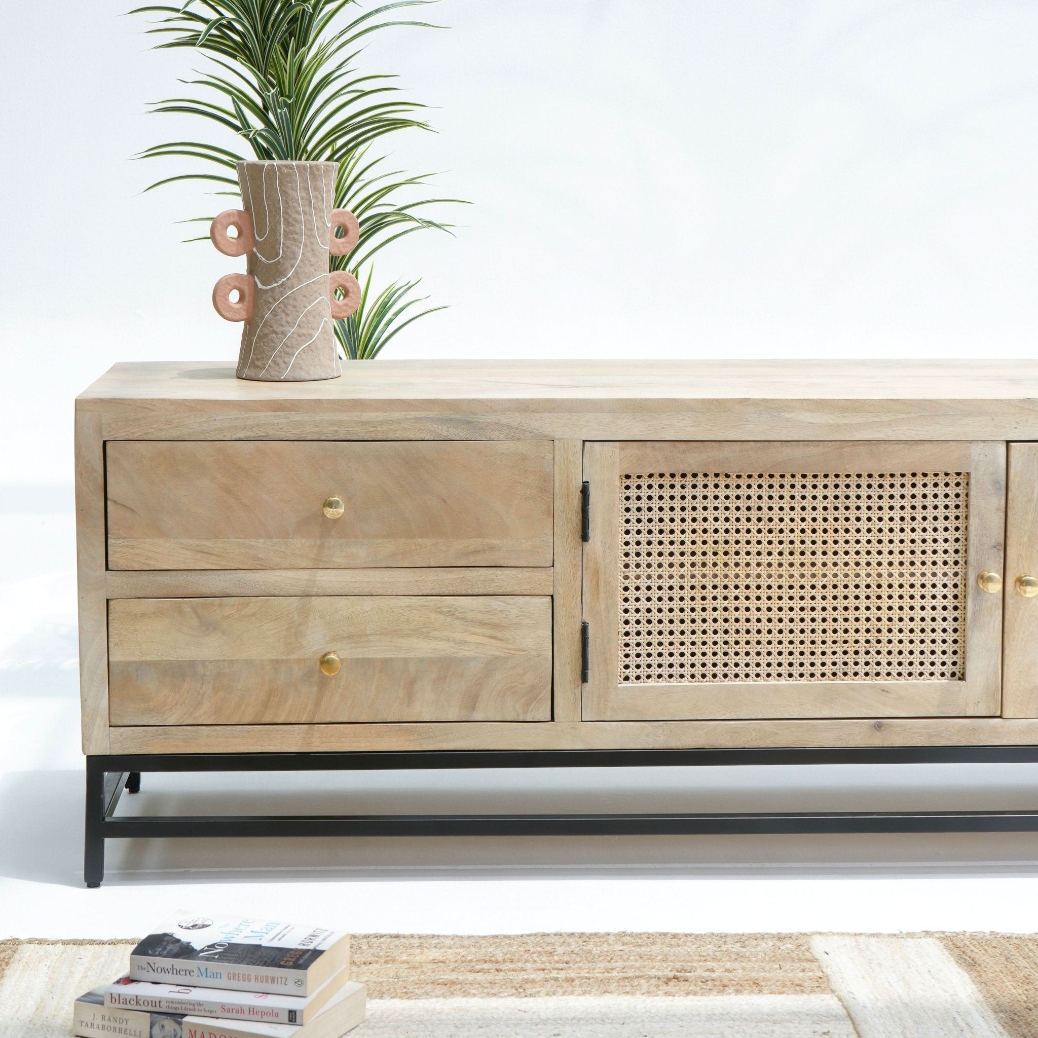 ELYSIAN-CANE TWO DOOR FOUR DRAWER TV STAND - Art and craft furniture
