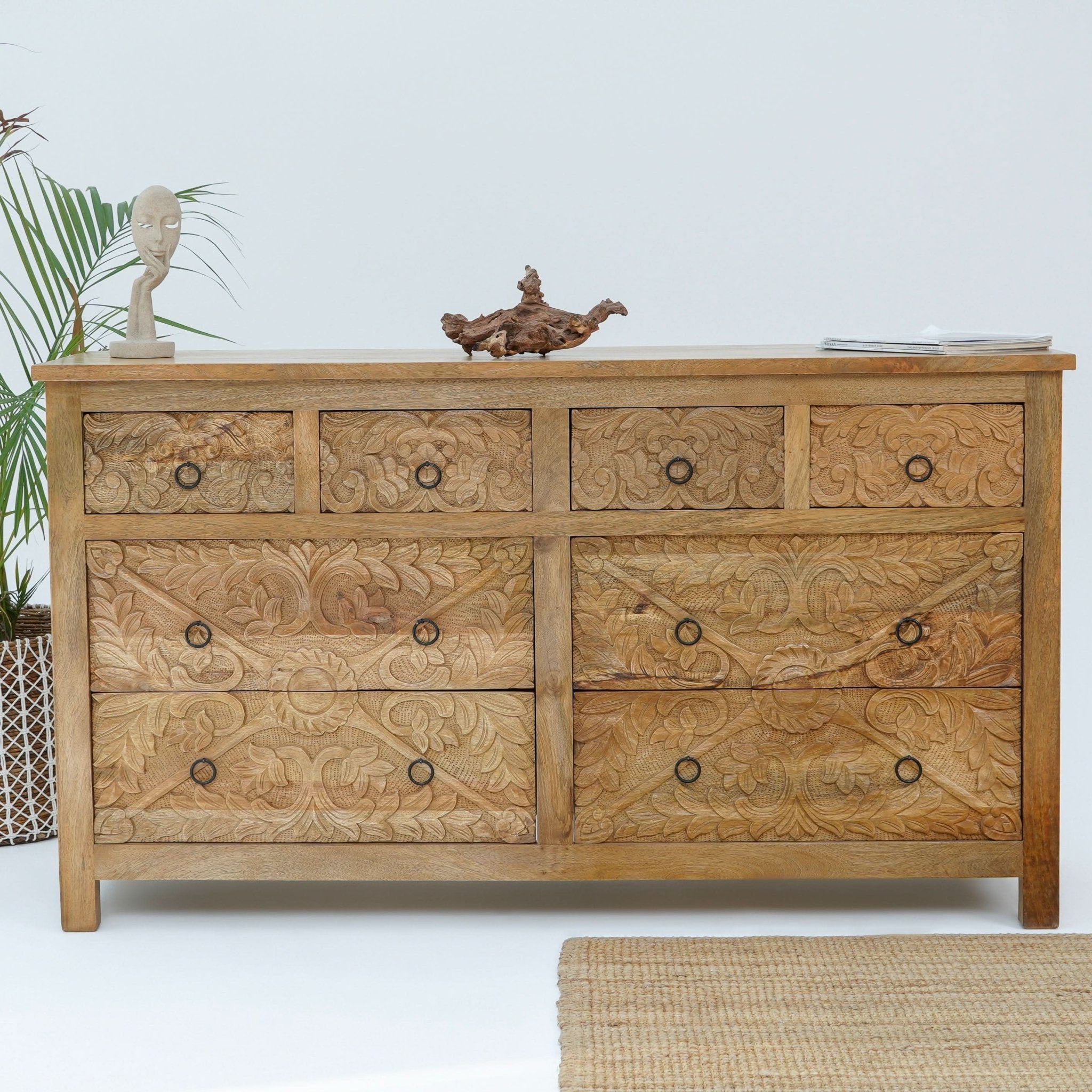 ESPERANCE MANGO CARVED EIGHT DRAWER CHEST OF DRAWERS - Art and craft furniture