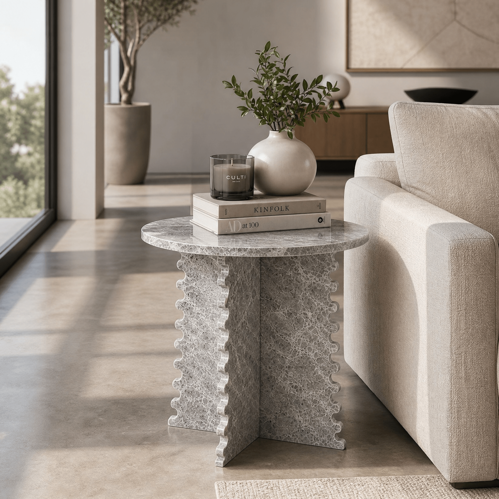 Fior Polished Marble Side Table - Art and craft furniture