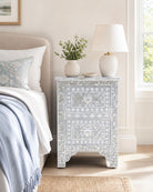 Floral Grey Mother Of Pearl Bedside Table - Art and craft furniture