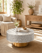 FLORAL GREY MOTHER OF PEARL COFFEE TABLE - Art and craft furniture