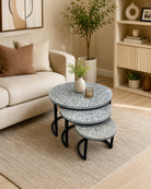 Floral Grey Mother Of Pearl Nesting Table - Art and craft furniture