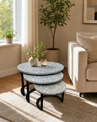 Floral Grey Mother Of Pearl Nesting Table - Art and craft furniture