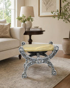 Floral Grey Mother of Pearl Petty Bench - Art and craft furniture