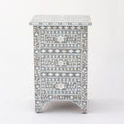 FLORAL-GREY MOTHER OF PEARL THREE DRAWER BEDSIDE TABLE - Art and craft furniture