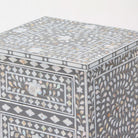 FLORAL-GREY MOTHER OF PEARL THREE DRAWER BEDSIDE TABLE - Art and craft furniture