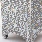 FLORAL-GREY MOTHER OF PEARL THREE DRAWER BEDSIDE TABLE - Art and craft furniture