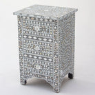 FLORAL-GREY MOTHER OF PEARL THREE DRAWER BEDSIDE TABLE - Art and craft furniture